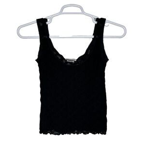Simple Pleasures‎ Tank Top Womens Medium Black Lace Sheer Nylon Y2K USA Euro
